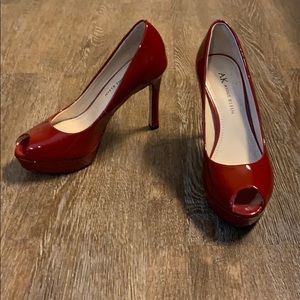 Anne Klein red patent leather platform heels